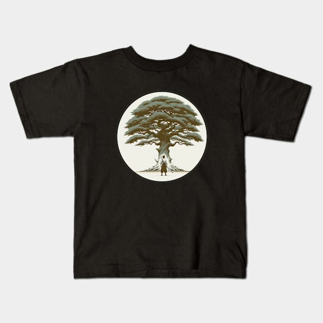 Ancient Guardian - Samurai Under the Wisdom Tree Design Kids T-Shirt by Ceiko